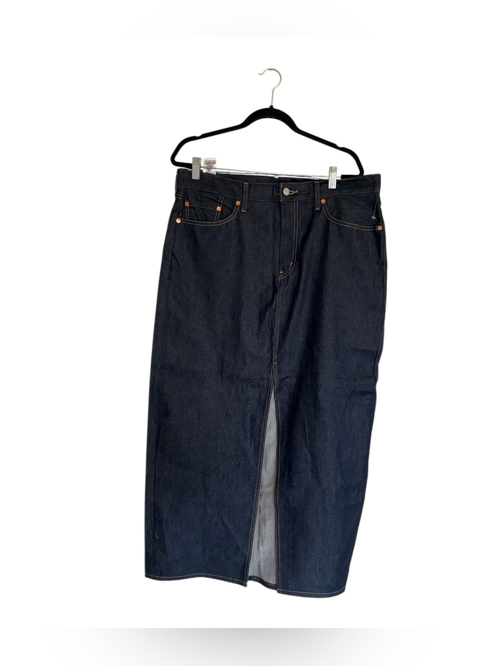 NWT Levi High-Waist Dark Blue Denim Exposed Maxi Skirt SZ-32 pockets - Picture 3 of 7